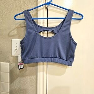 NWT Series*8 Fitness Sports Bra w decorative opening. Blue/Gray Large